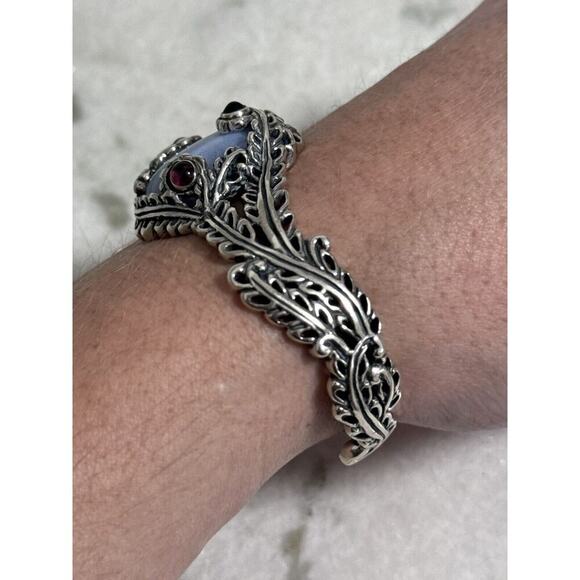 New Carolyn Pollack Sterling Silver Blue Lace Agate & Amethyst Cuff Bracelet - Picture 2 of 12